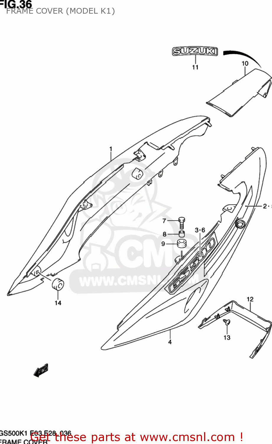 FRAME COVER (MODEL K1) GS500 2002 (K2) USA (E03)