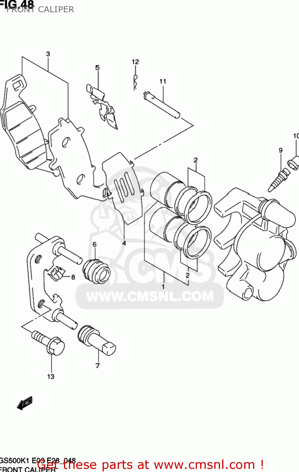 FRONT CALIPER GS500 2002 (K2) USA (E03)