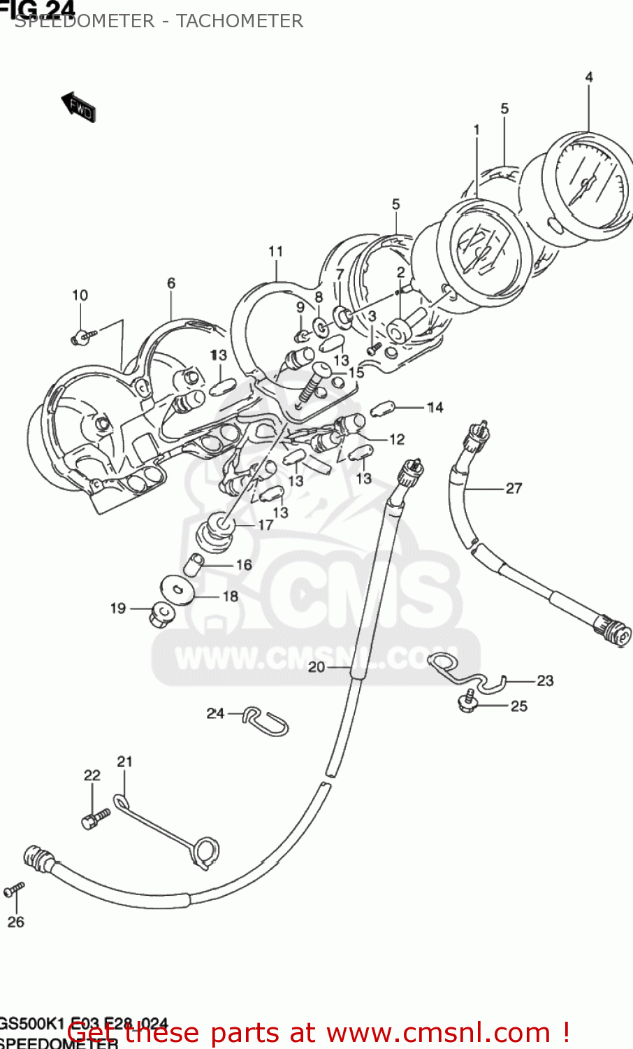 SPEEDOMETER - TACHOMETER GS500 2002 (K2) USA (E03)