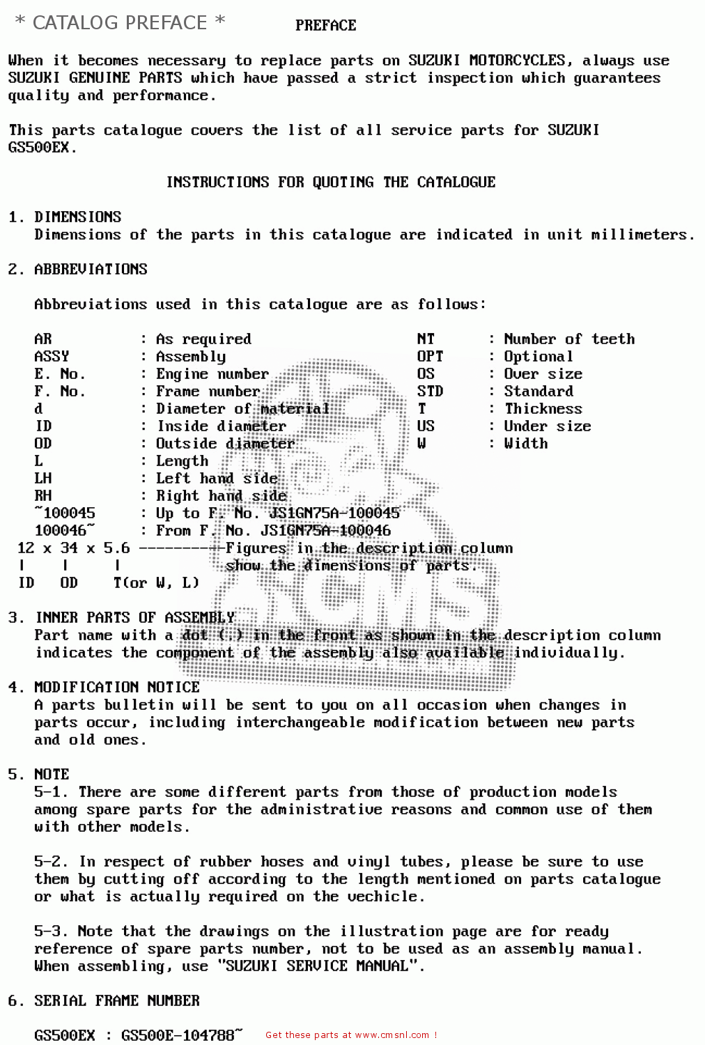 * CATALOG PREFACE * GS500E 1981 (X) GENERAL EXPORT (E01)