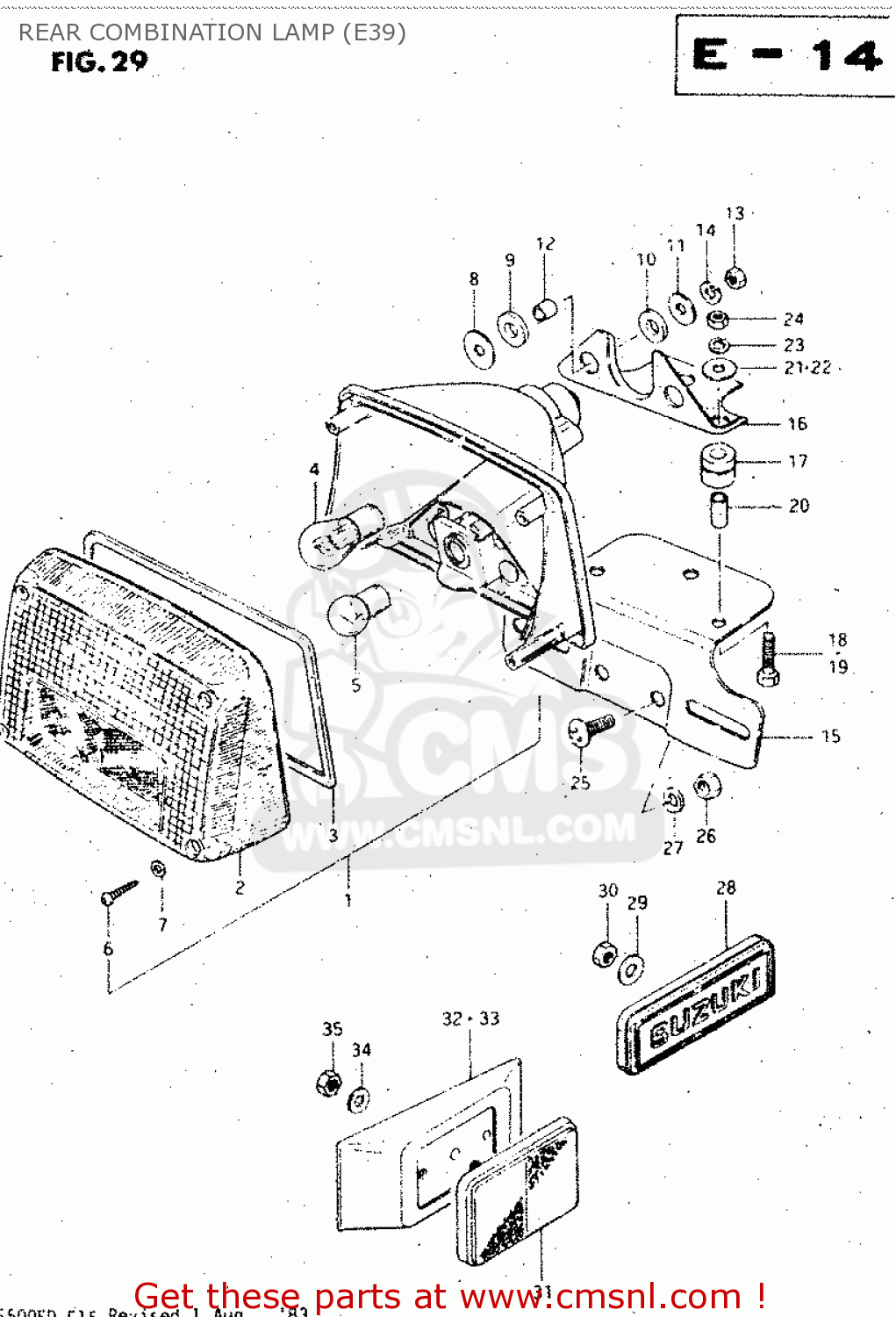REAR COMBINATION LAMP (E39) GS500E 1983 (D) GENERAL EXPORT (E01)