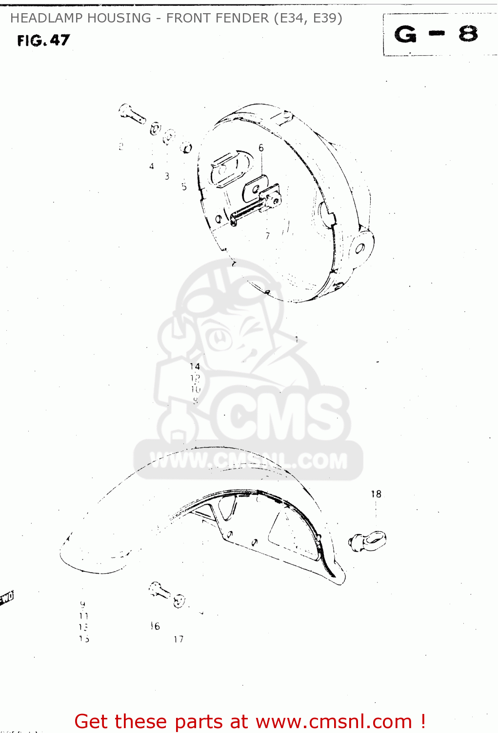 HEADLAMP HOUSING - FRONT FENDER (E34, E39) GS500E 1983 (D) GENERAL EXPORT (E01)
