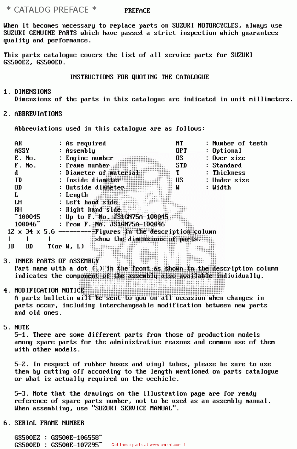 * CATALOG PREFACE * GS500E 1983 (D) GENERAL EXPORT (E01)