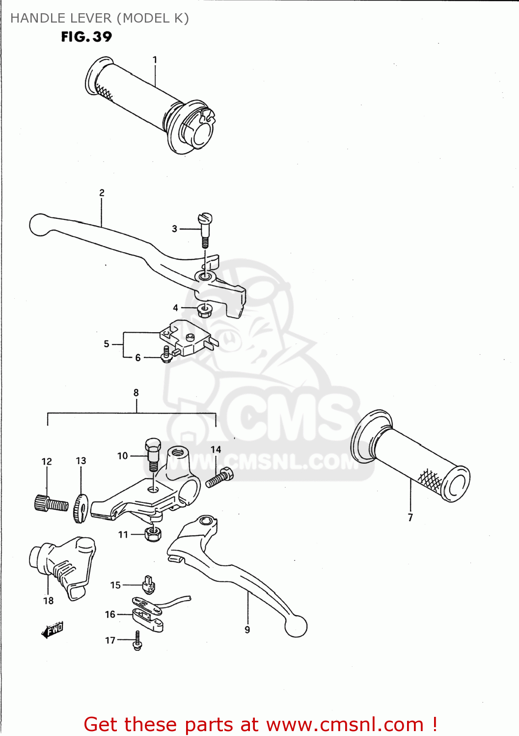 HANDLE LEVER (MODEL K) GS500E 1990 (L) USA (E03)