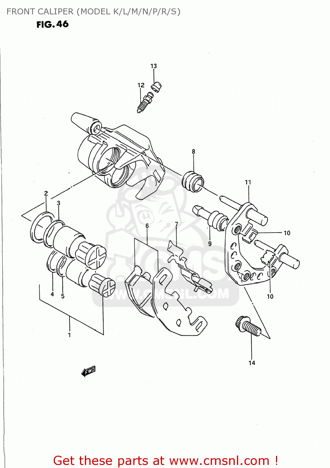 FRONT CALIPER (MODEL K/L/M/N/P/R/S) GS500E 1991 (M) USA (E03)