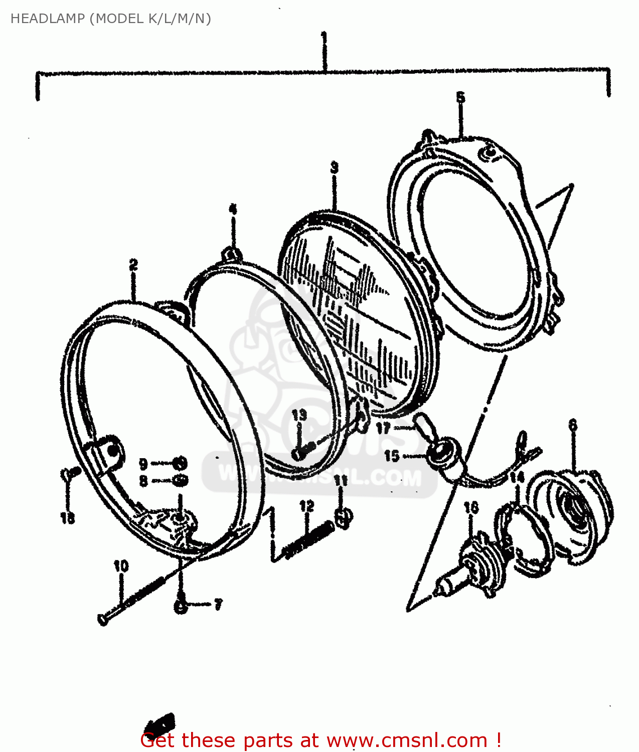 HEADLAMP (MODEL K/L/M/N) GS500E 1992 (N) (E01 E02 E04 E16 E17 E18 E21 E22 E24 E25 E53)