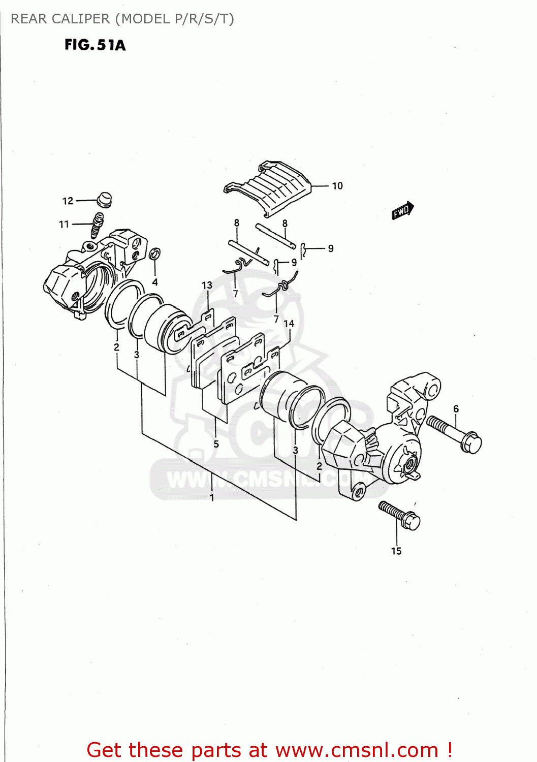 REAR CALIPER (MODEL P/R/S/T) GS500E 1994 (R) USA (E03)