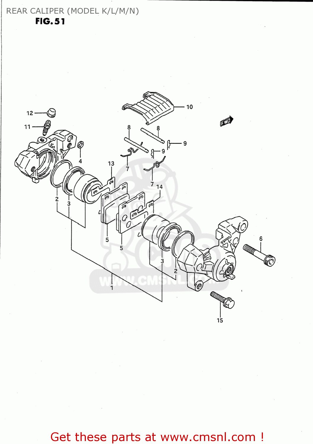REAR CALIPER (MODEL K/L/M/N) GS500E 1995 (S) USA (E03)