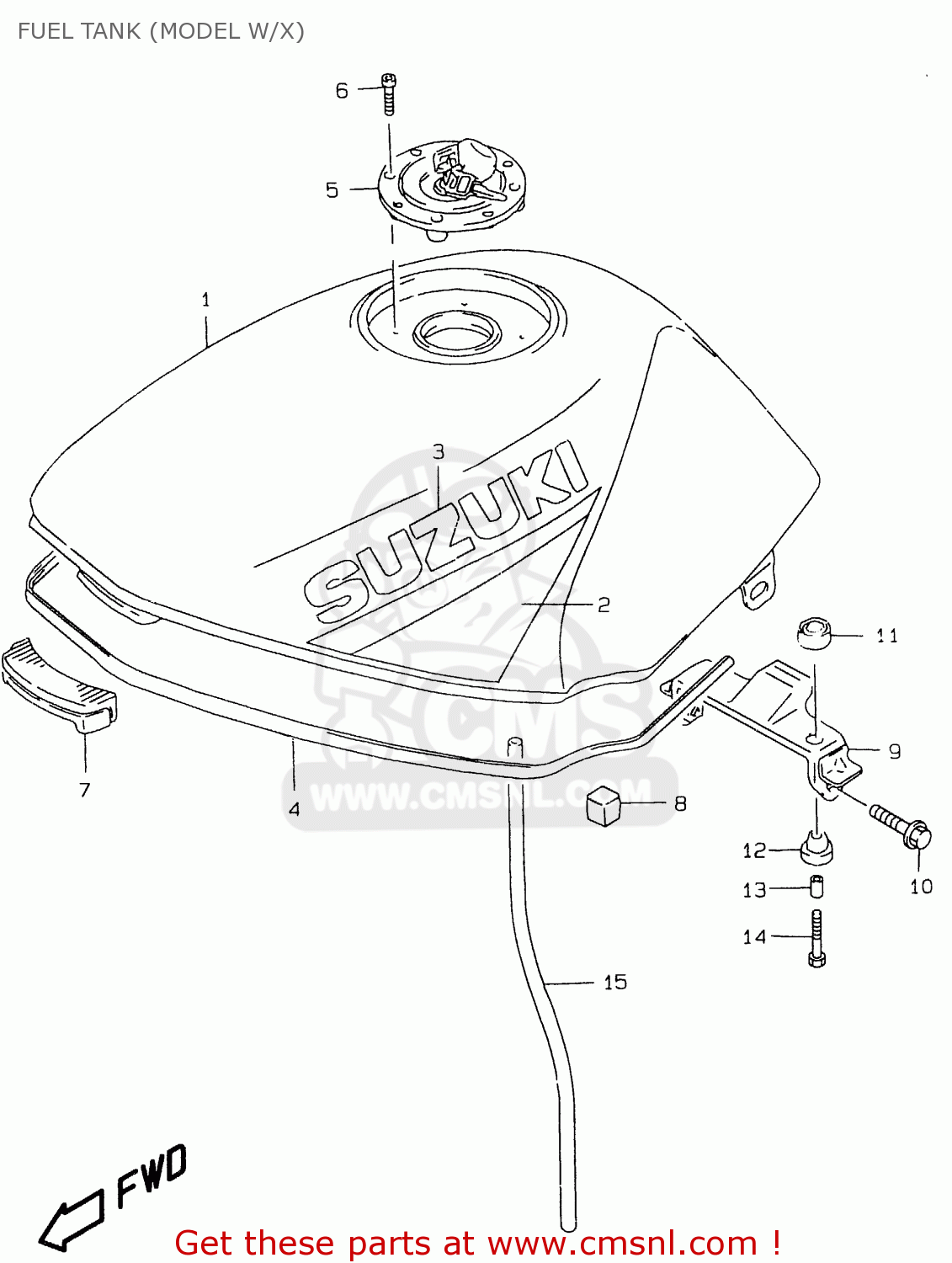 FUEL TANK (MODEL W/X) GS500E 1997 (V) (E02 E04 E22 E24 E25 E34 E37)