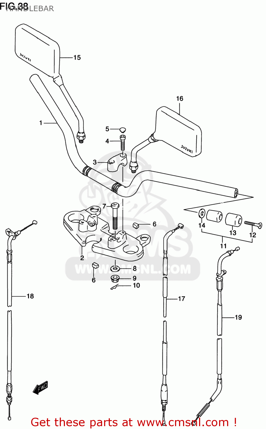 HANDLEBAR GS500E 1997 (V) USA CANADA (E03) (E28)