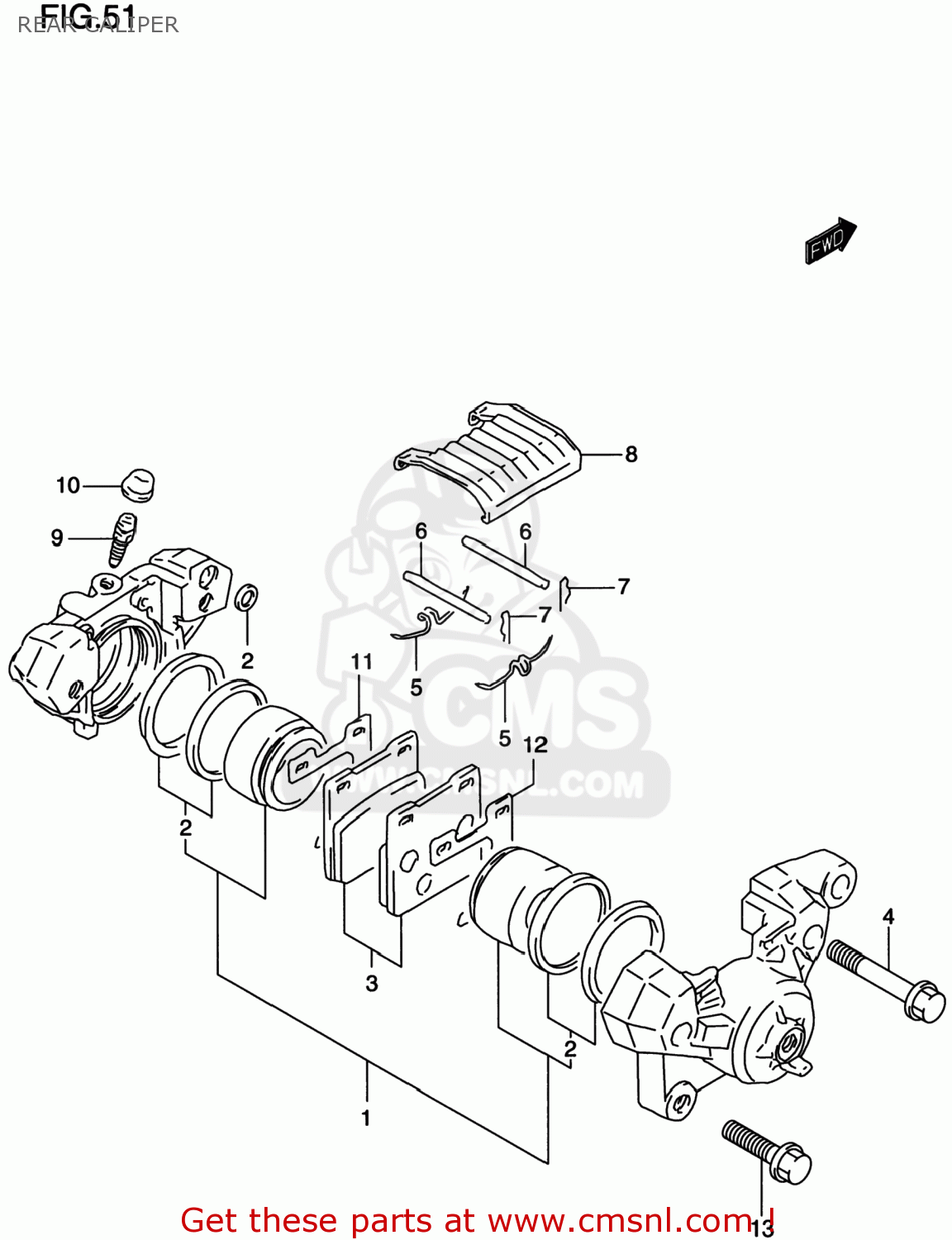 REAR CALIPER GS500E 1997 (V) USA CANADA (E03) (E28)