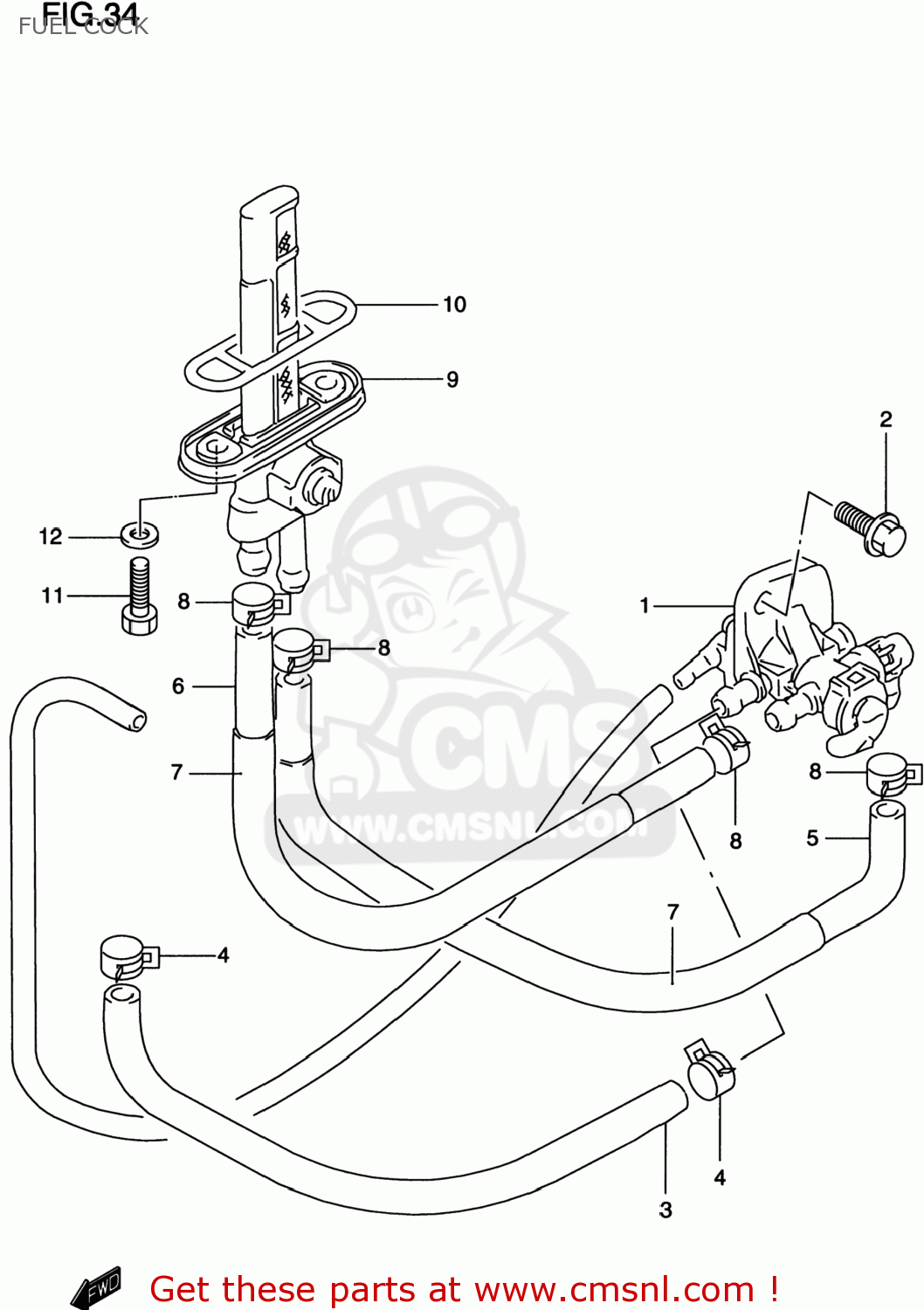 Suzuki GS500E 1998 (W) USA CANADA (E03) (E28) FUEL COCK buy original FUEL COCK spares online