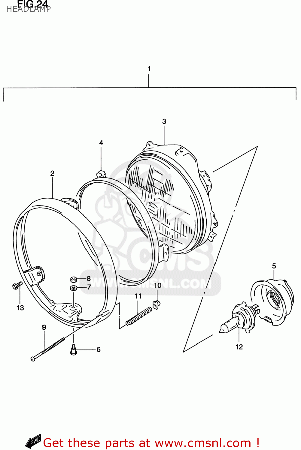 HEADLAMP GS500E 1998 (W) USA CANADA (E03) (E28)