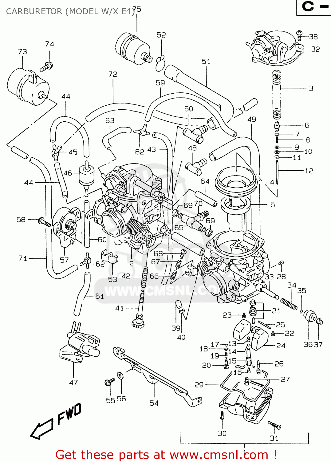 CARBURETOR (MODEL W/X E4) GS500E 1999 (X) (E02 E04 E22 E24 E25 E34 E37)