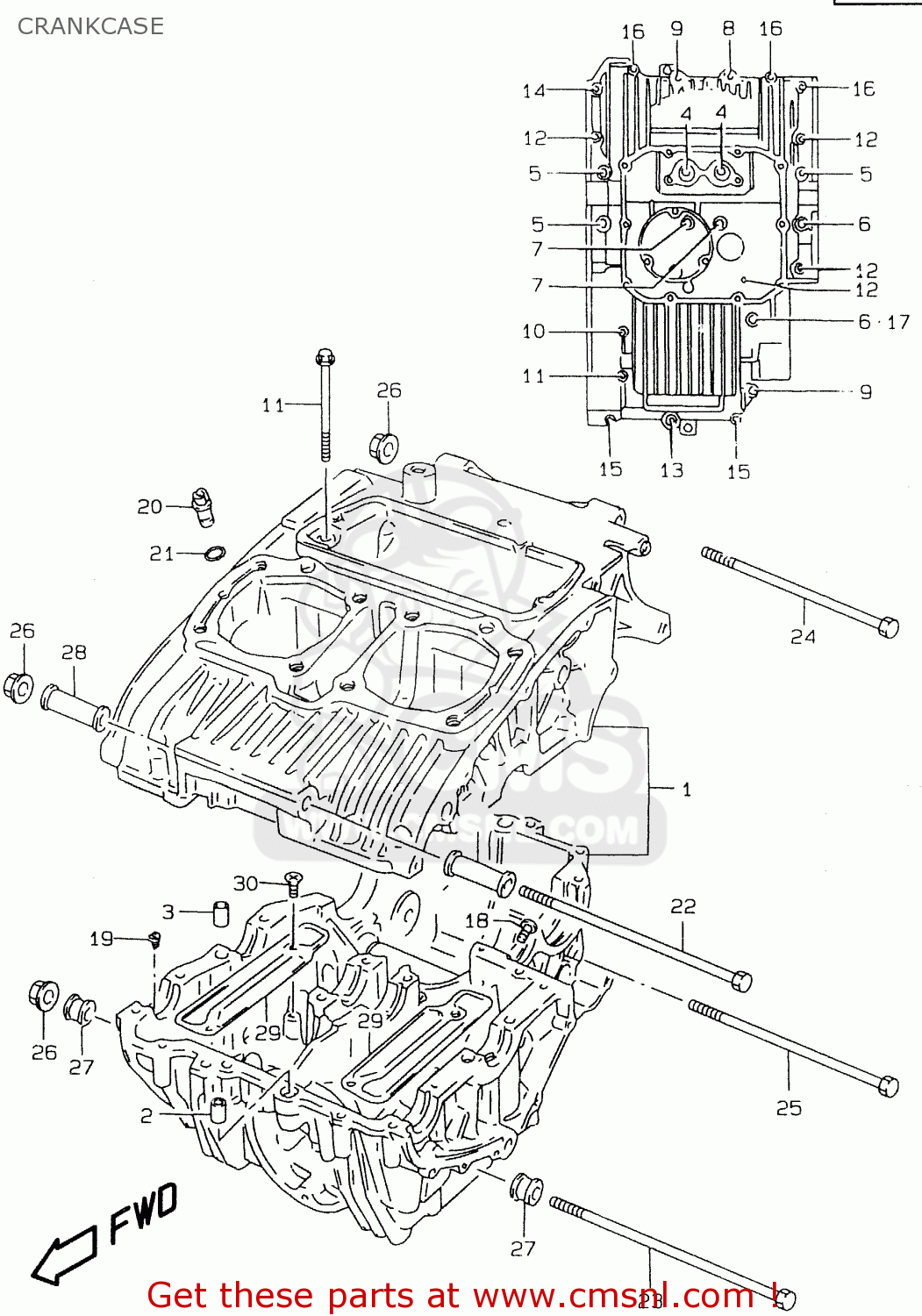 CRANKCASE GS500E 1999 (X) (E02 E04 E22 E24 E25 E34 E37)