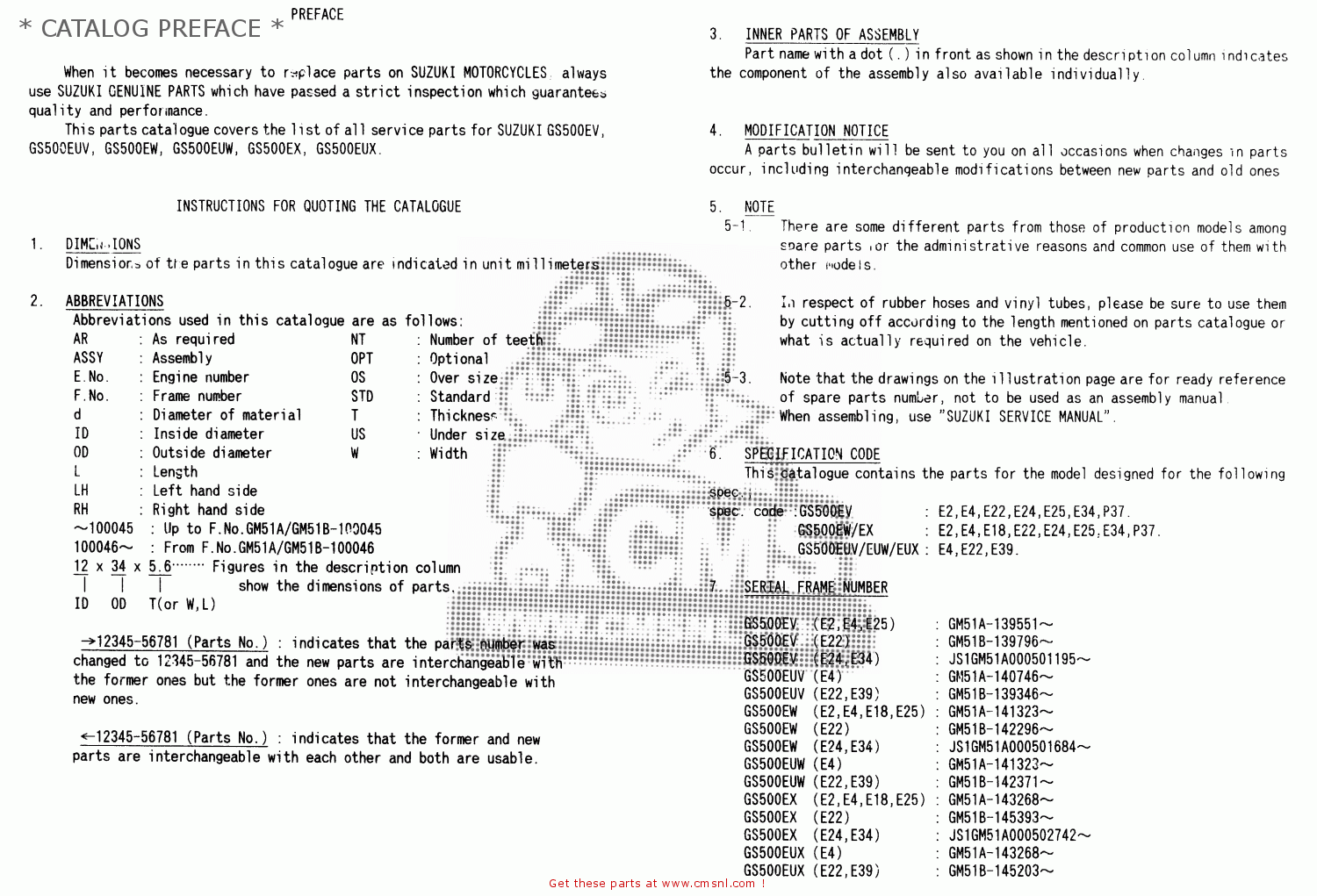 * CATALOG PREFACE * GS500E 1999 (X) (E02 E04 E22 E24 E25 E34 E37)