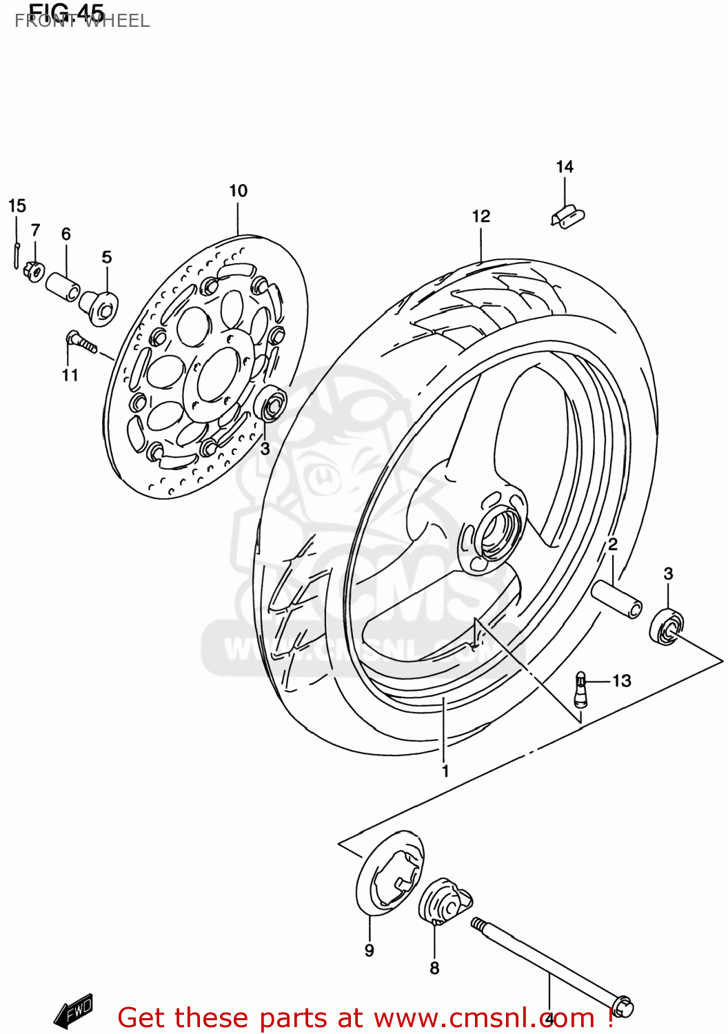 FRONT WHEEL GS500E 1999 (X) USA CANADA (E03) (E28)