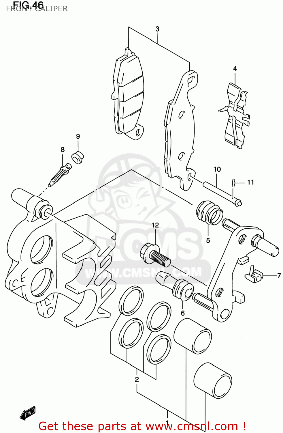 FRONT CALIPER GS500E 2000 (Y) USA CANADA (E03) (E28)