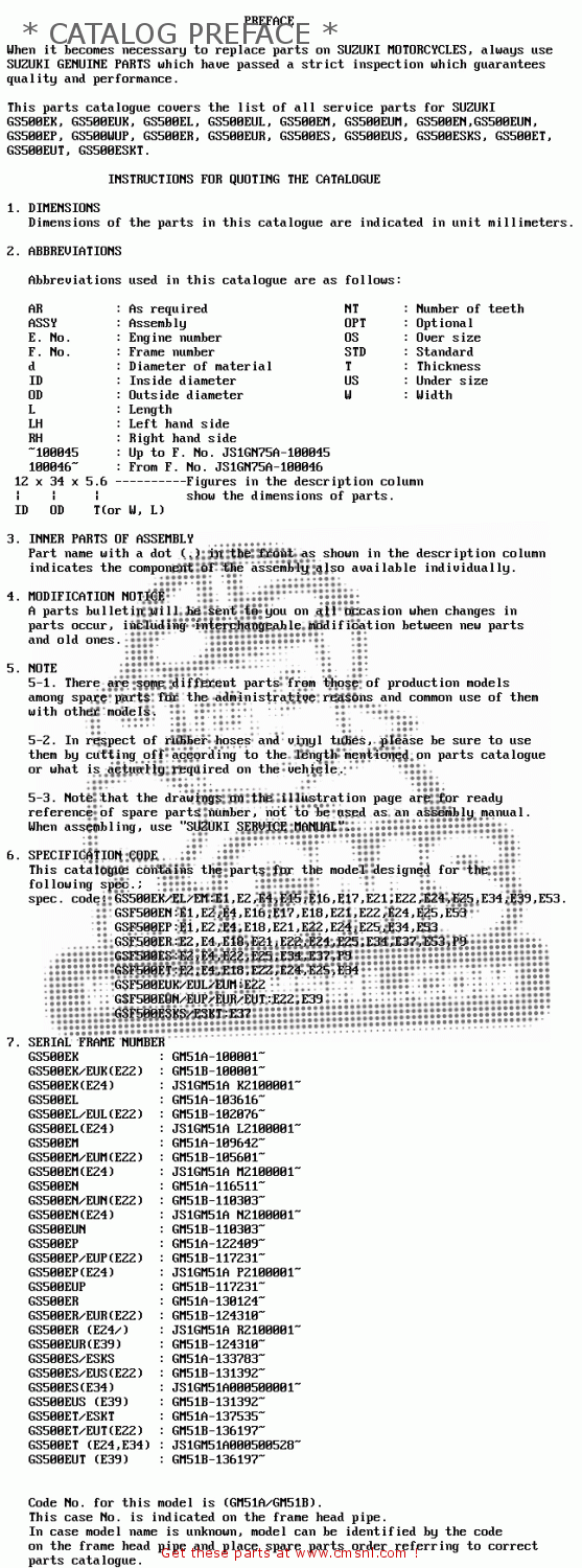 * CATALOG PREFACE * GS500EU 1991 (M) GERMANY (E22)