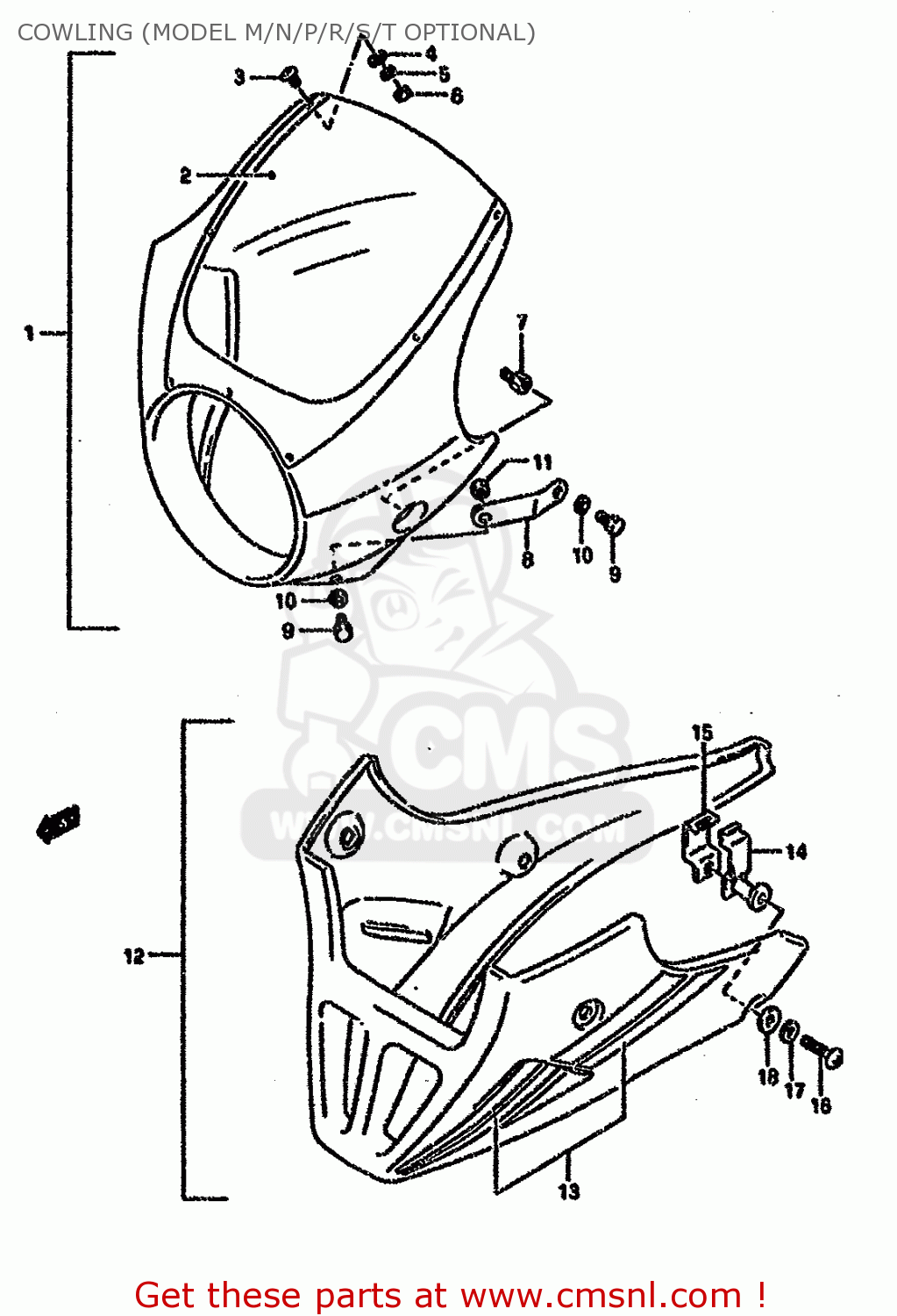 COWLING (MODEL M/N/P/R/S/T OPTIONAL) GS500EU 1996 (T) GERMANY AUSTRALIA (E22 E24)