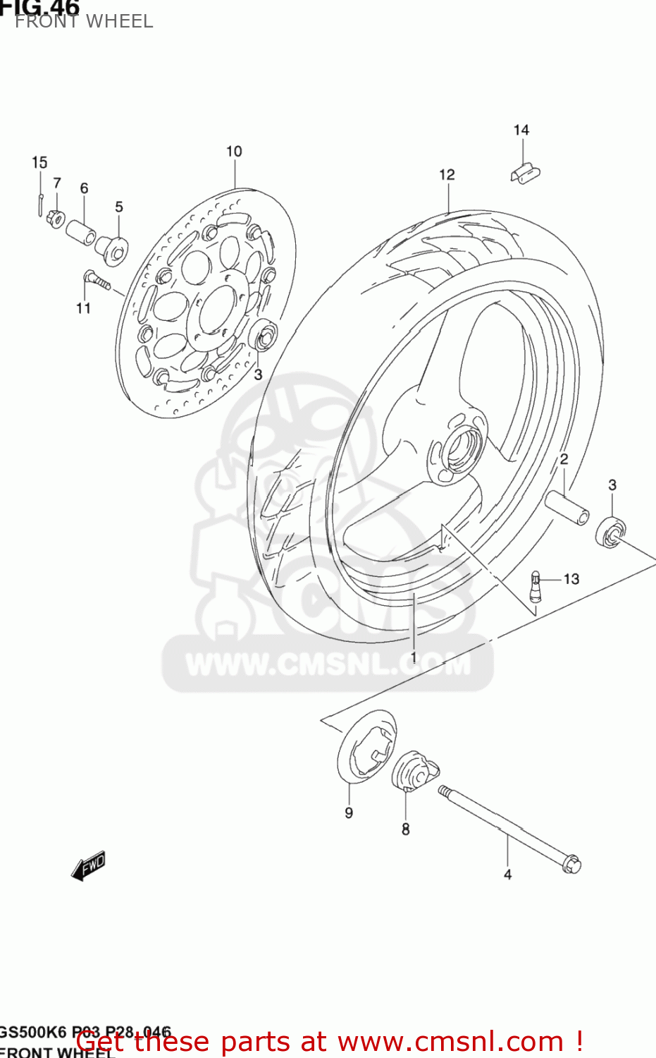 FRONT WHEEL GS500F 2004 (K4) USA (E03)