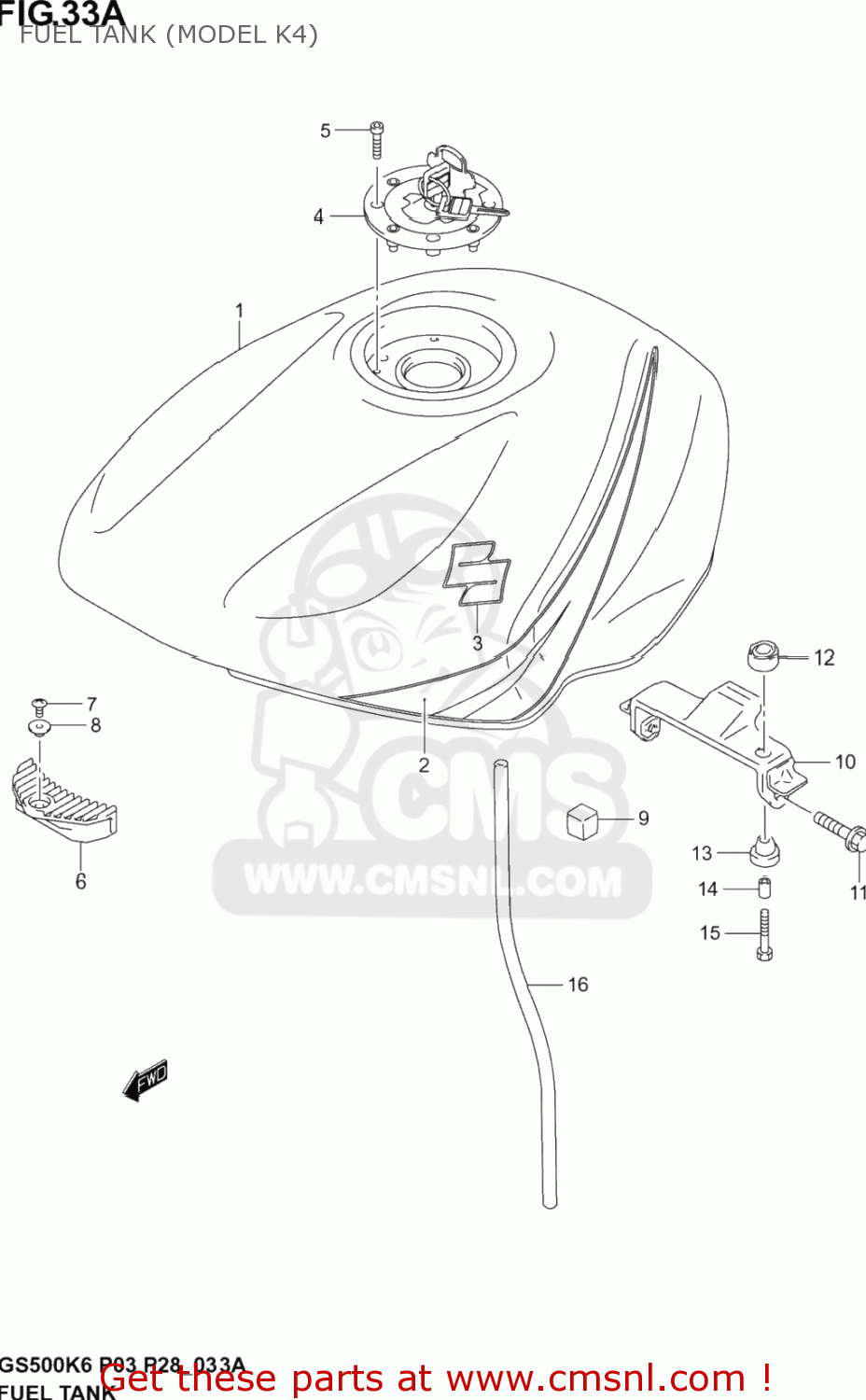 FUEL TANK (MODEL K4) GS500F 2004 (K4) USA (E03)
