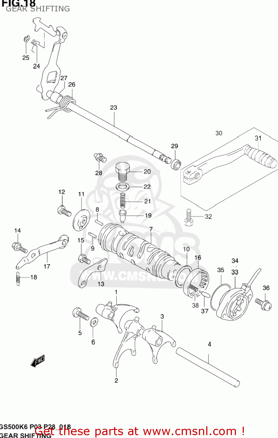 GEAR SHIFTING GS500F 2004 (K4) USA (E03)