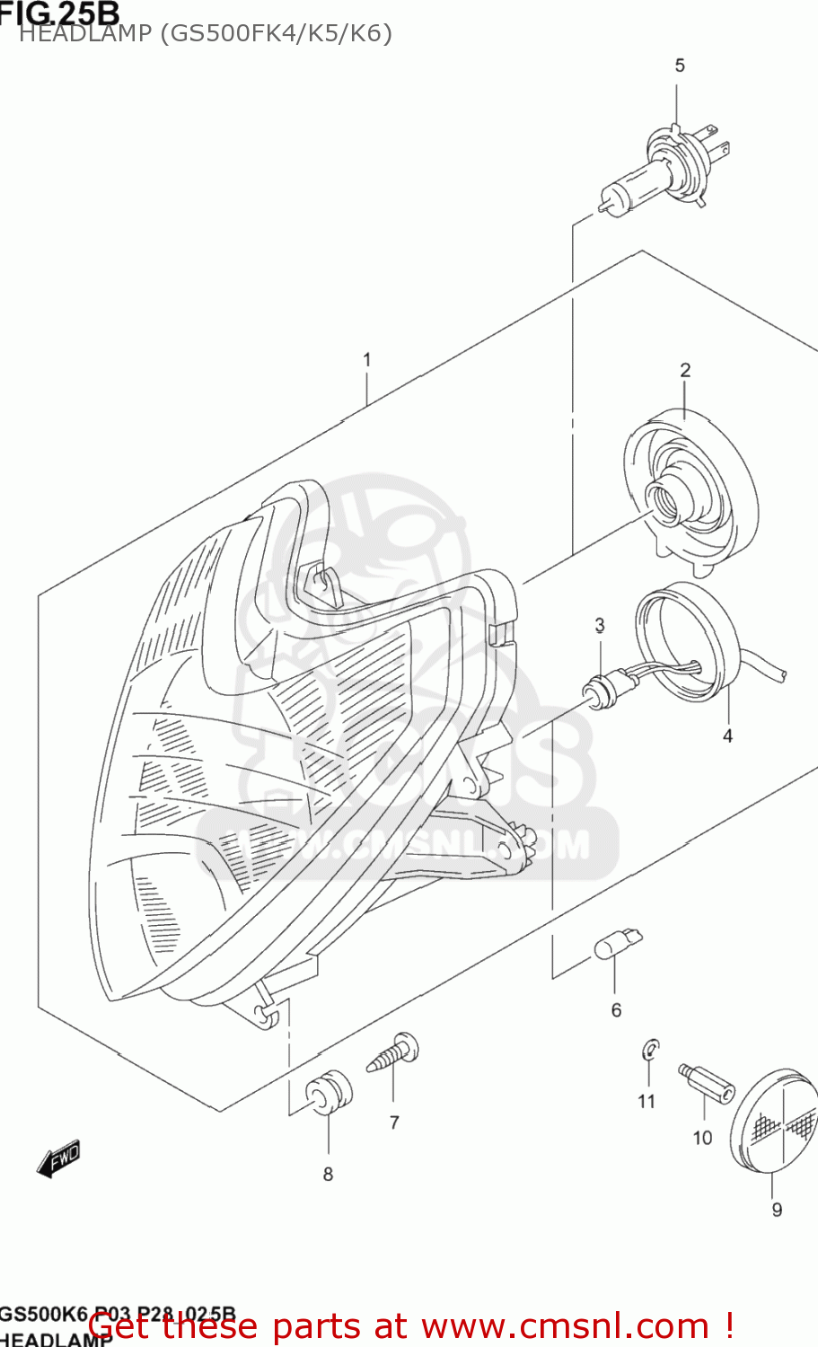 HEADLAMP (GS500FK4/K5/K6) GS500F 2004 (K4) USA (E03)
