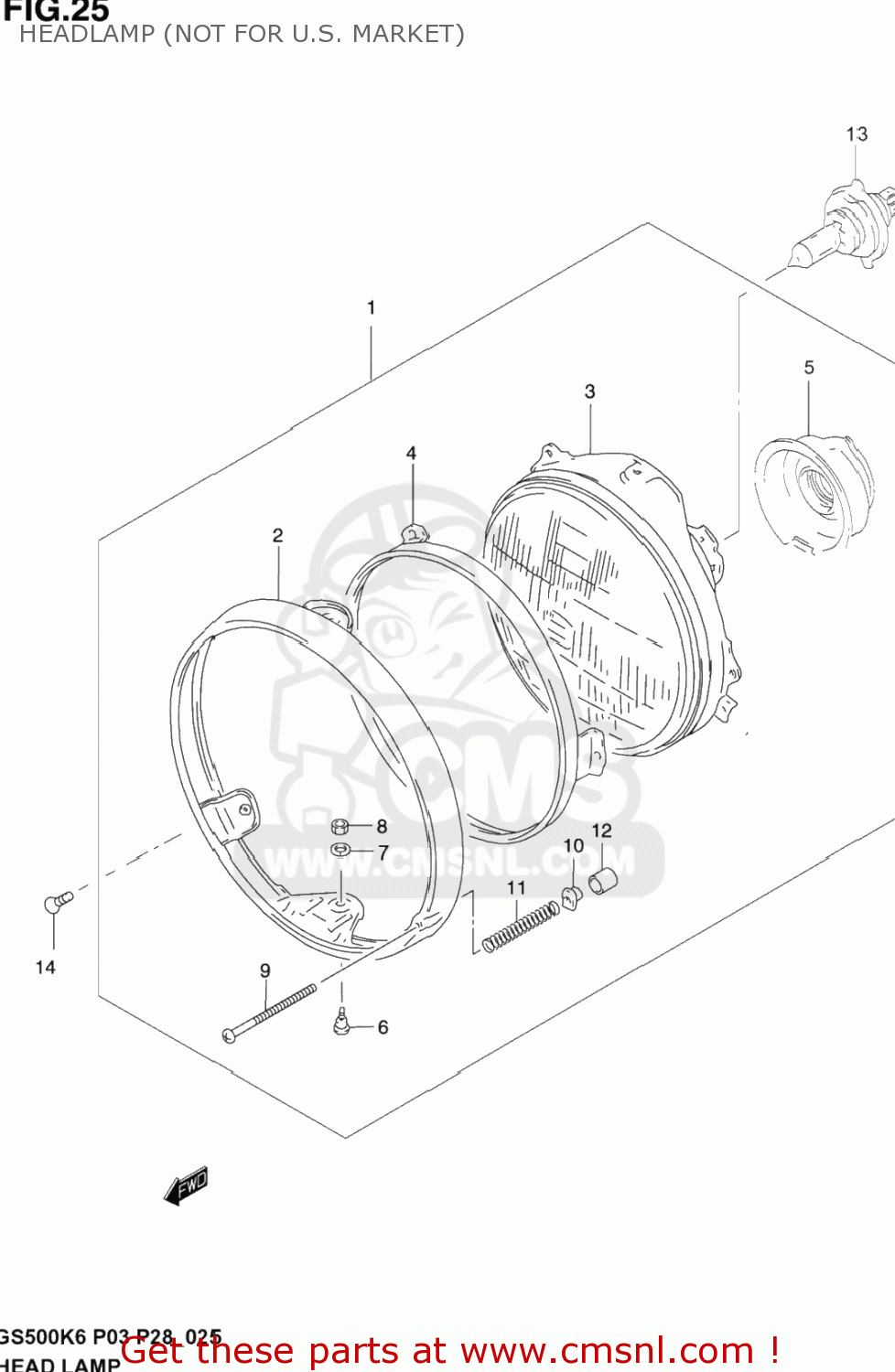 HEADLAMP (NOT FOR U.S. MARKET) GS500F 2004 (K4) USA (E03)