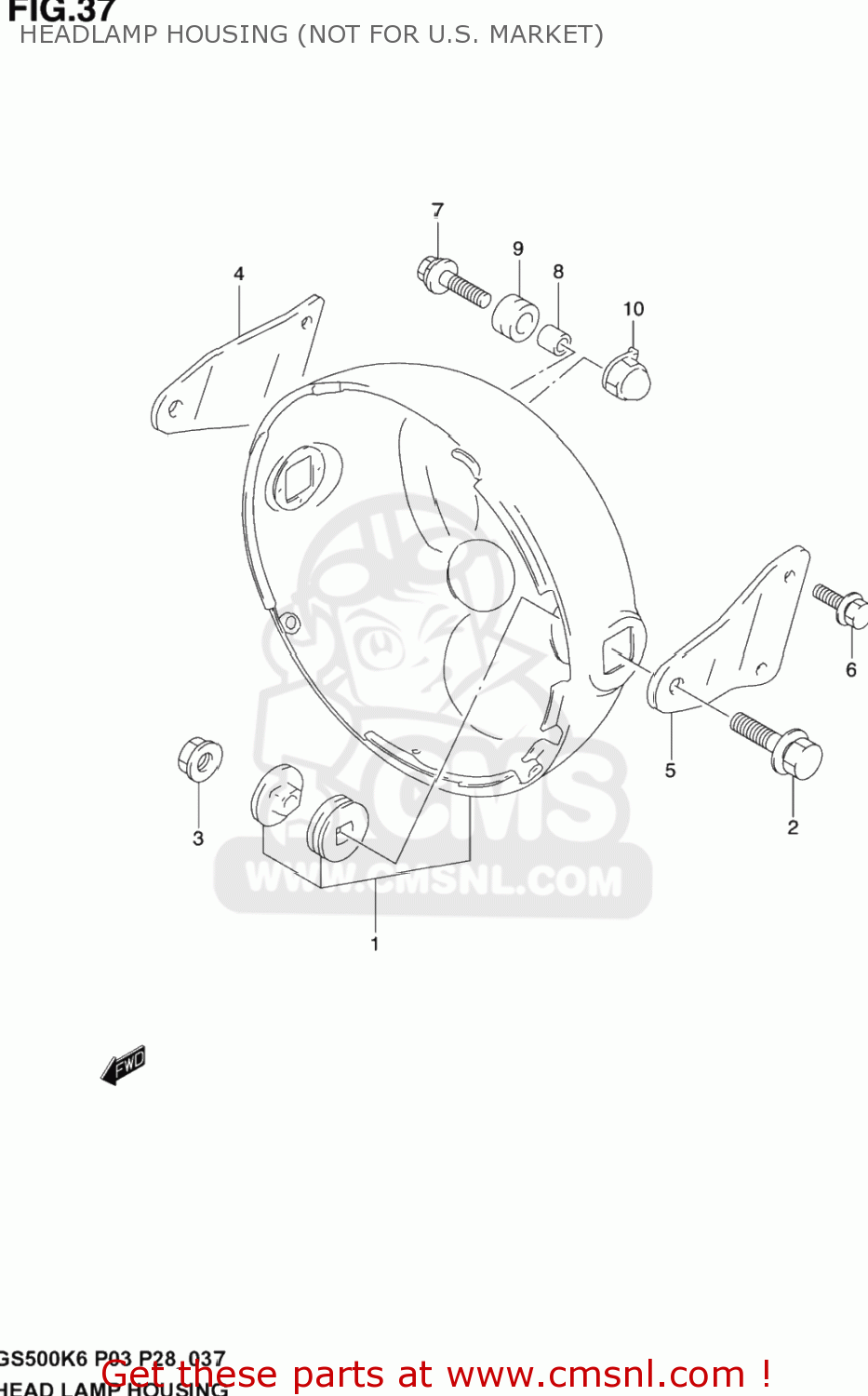 HEADLAMP HOUSING (NOT FOR U.S. MARKET) GS500F 2004 (K4) USA (E03)
