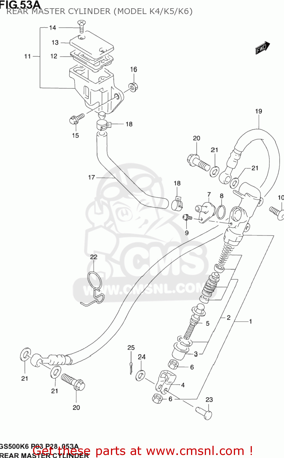 REAR MASTER CYLINDER (MODEL K4/K5/K6) GS500F 2004 (K4) USA (E03)