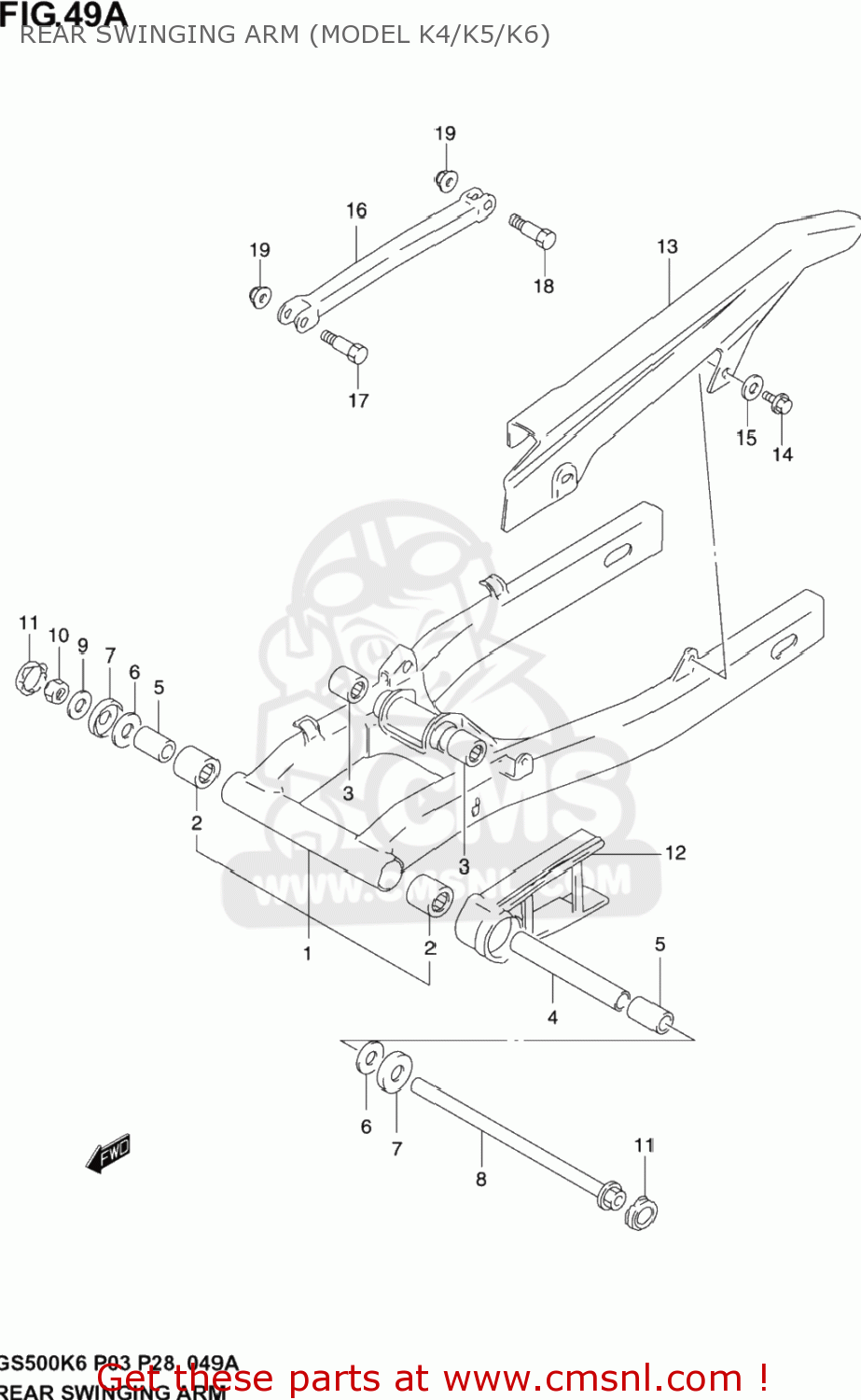 REAR SWINGING ARM (MODEL K4/K5/K6) GS500F 2004 (K4) USA (E03)