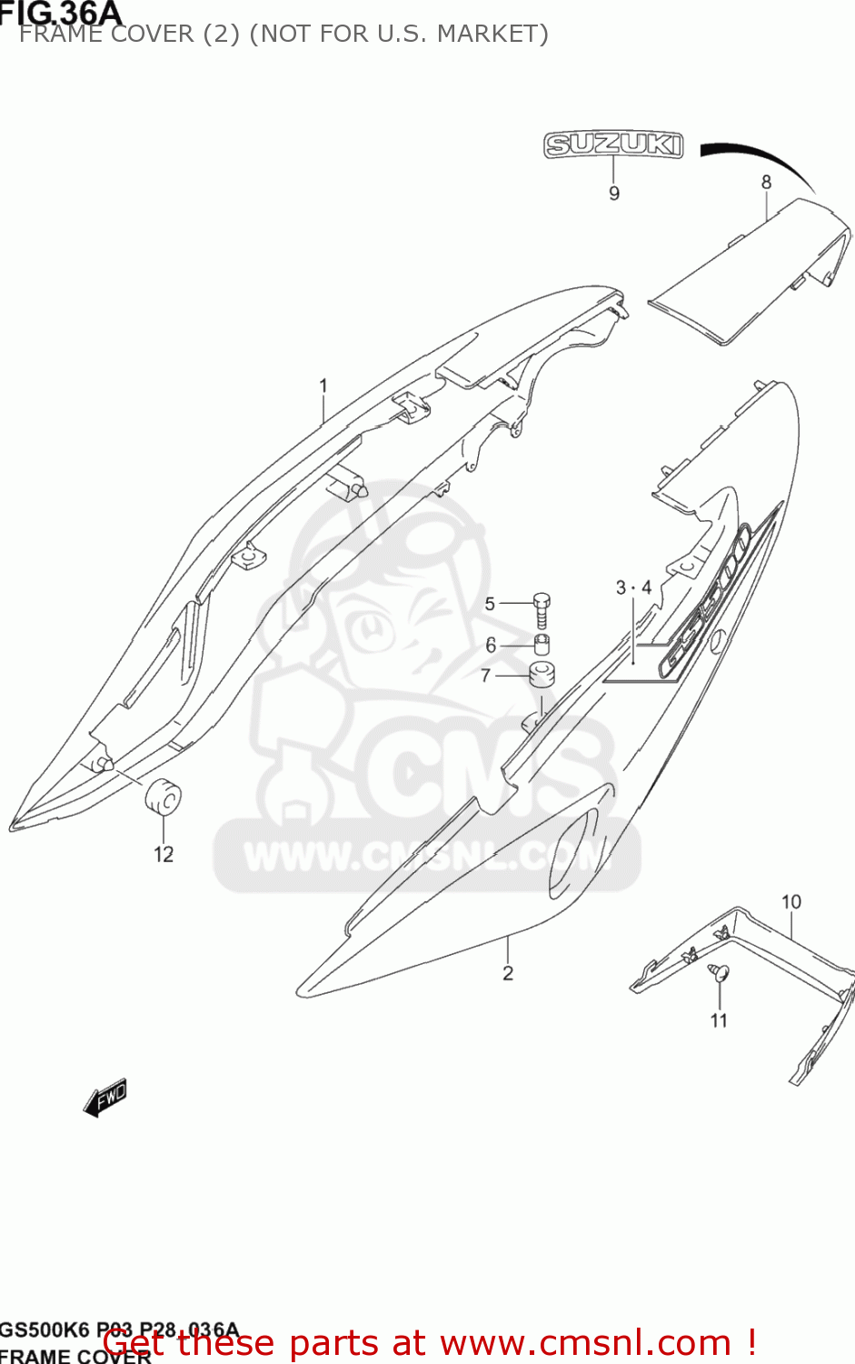 FRAME COVER (2) (NOT FOR U.S. MARKET) GS500F 2005 (K5) USA (E03)