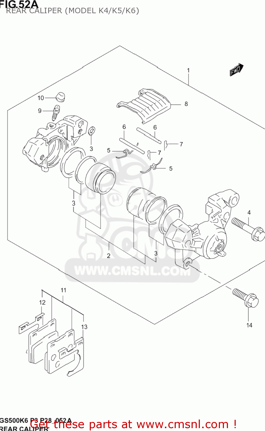 REAR CALIPER (MODEL K4/K5/K6) GS500F 2005 (K5) USA (E03)