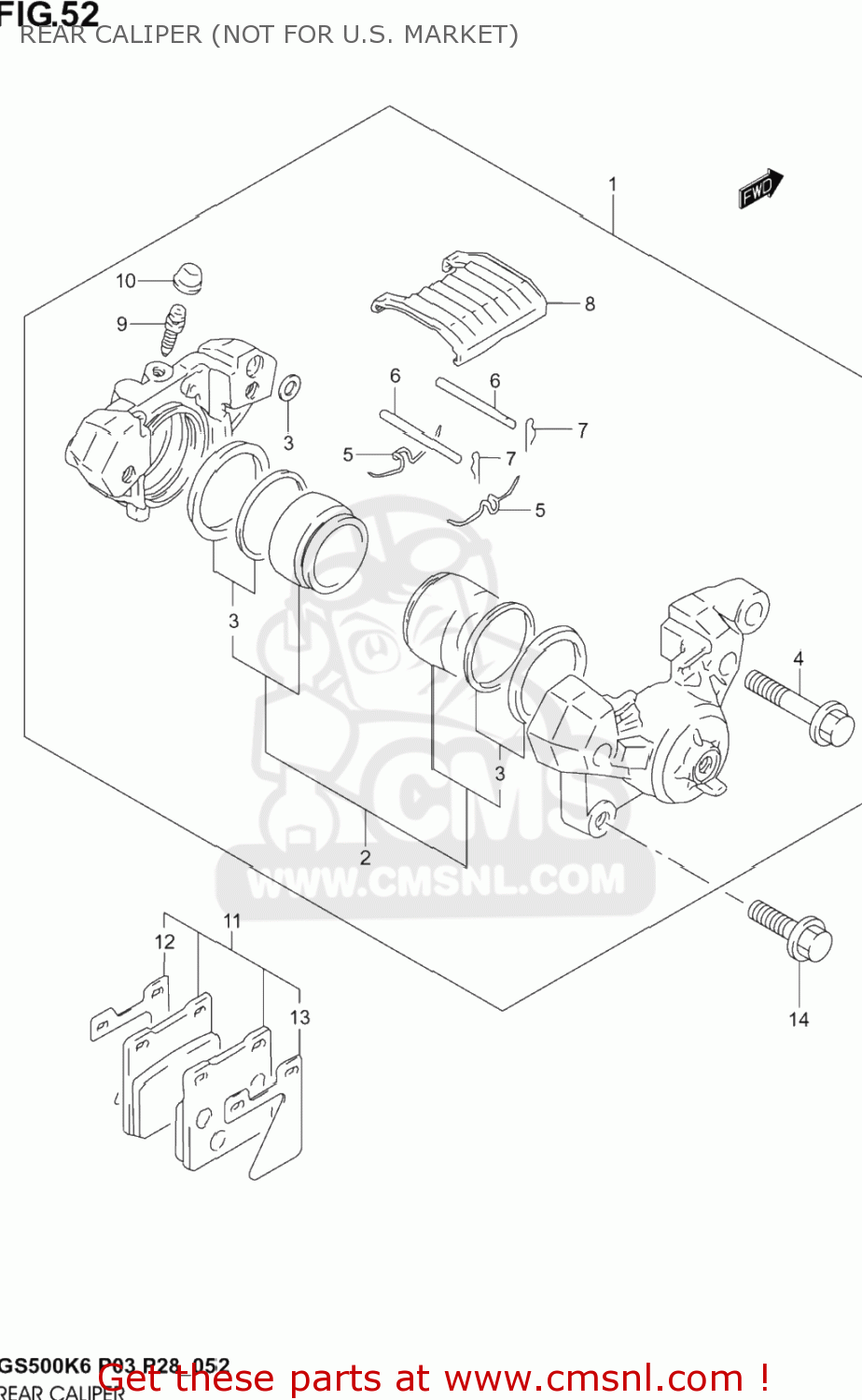 REAR CALIPER (NOT FOR U.S. MARKET) GS500F 2005 (K5) USA (E03)