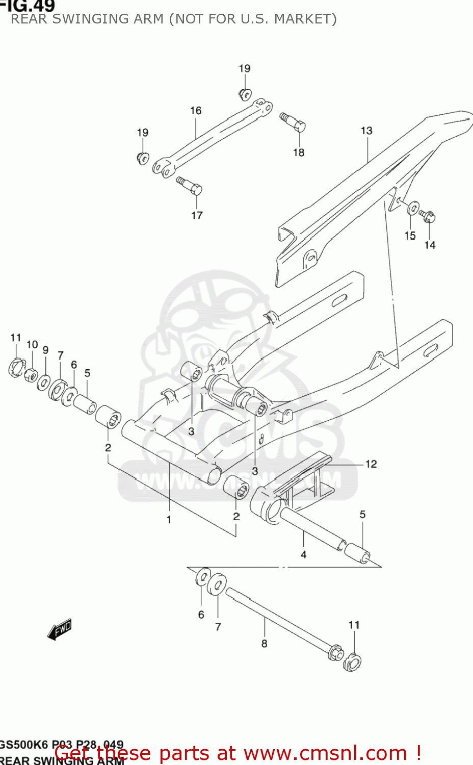 REAR SWINGING ARM (NOT FOR U.S. MARKET) GS500F 2005 (K5) USA (E03)