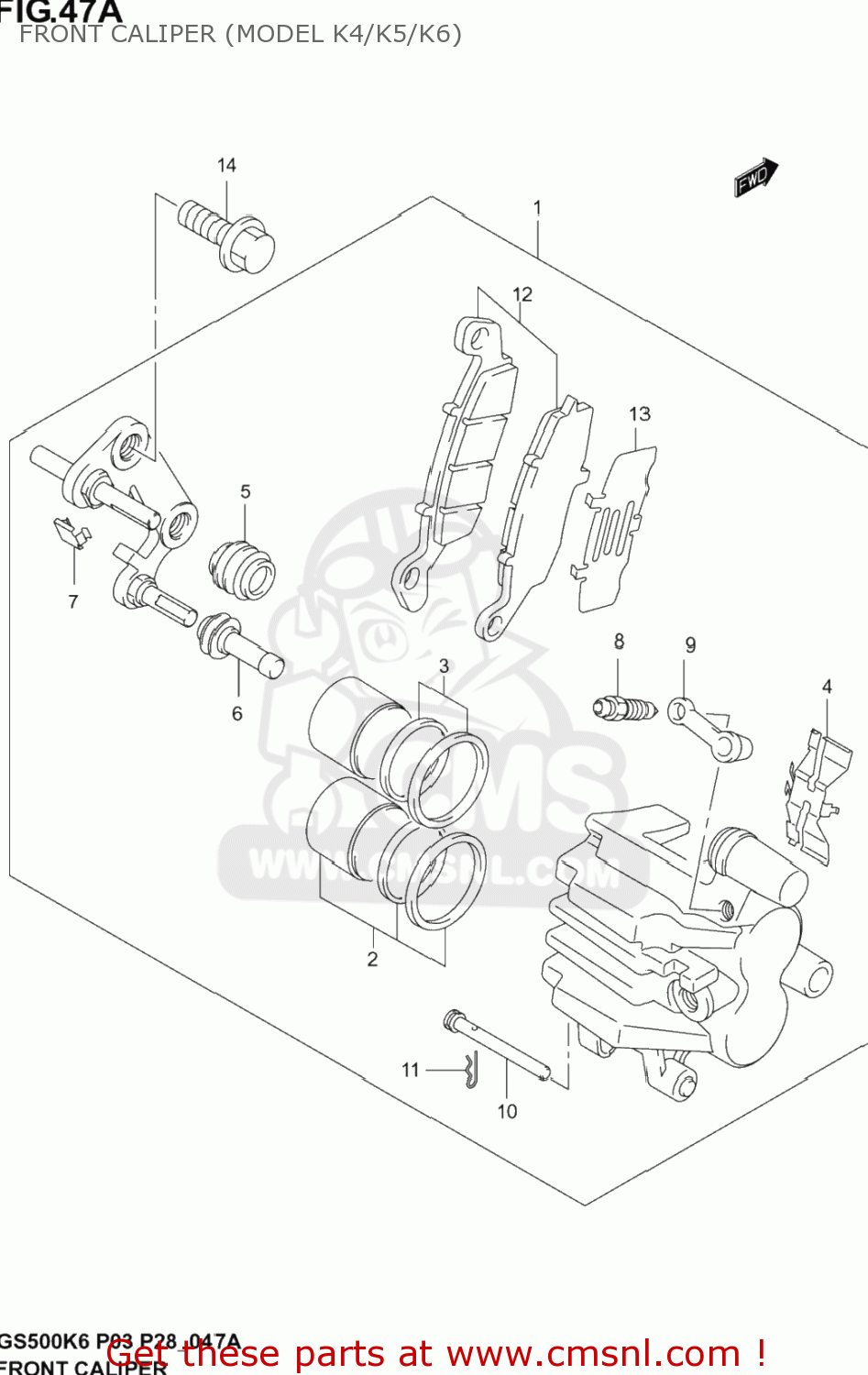 FRONT CALIPER (MODEL K4/K5/K6) GS500F 2006 (K6) USA (E03)