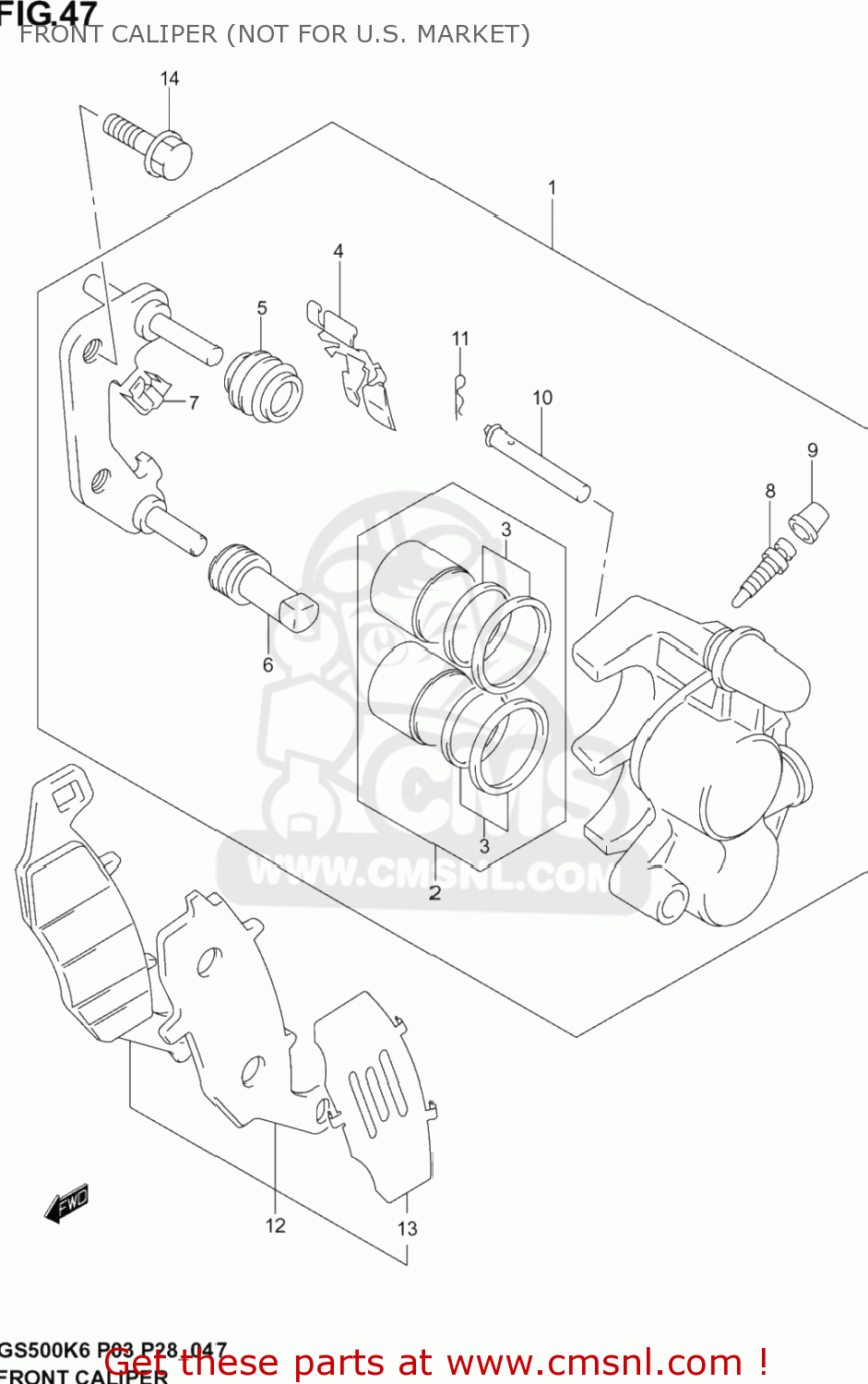 FRONT CALIPER (NOT FOR U.S. MARKET) GS500F 2006 (K6) USA (E03)