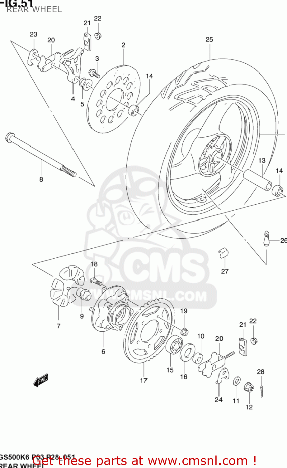 REAR WHEEL GS500F 2006 (K6) USA (E03)