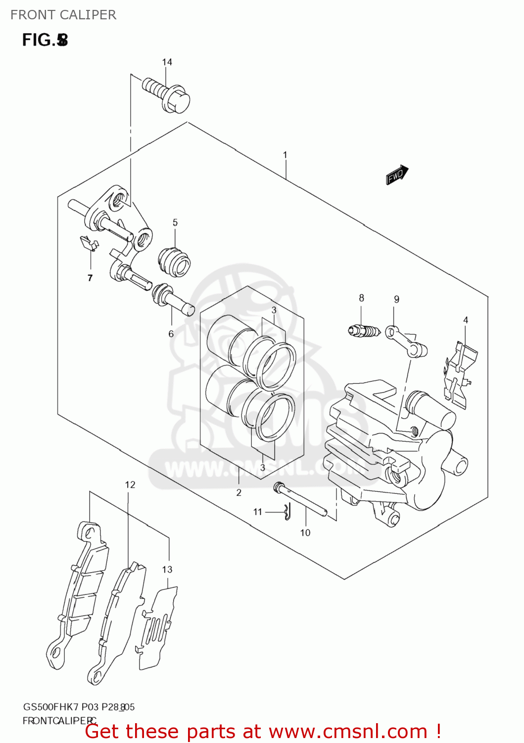 FRONT CALIPER GS500F 2008 (K8) USA (E03)