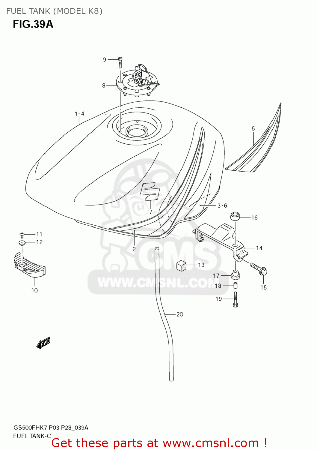 FUEL TANK (MODEL K8) GS500F 2008 (K8) USA (E03)
