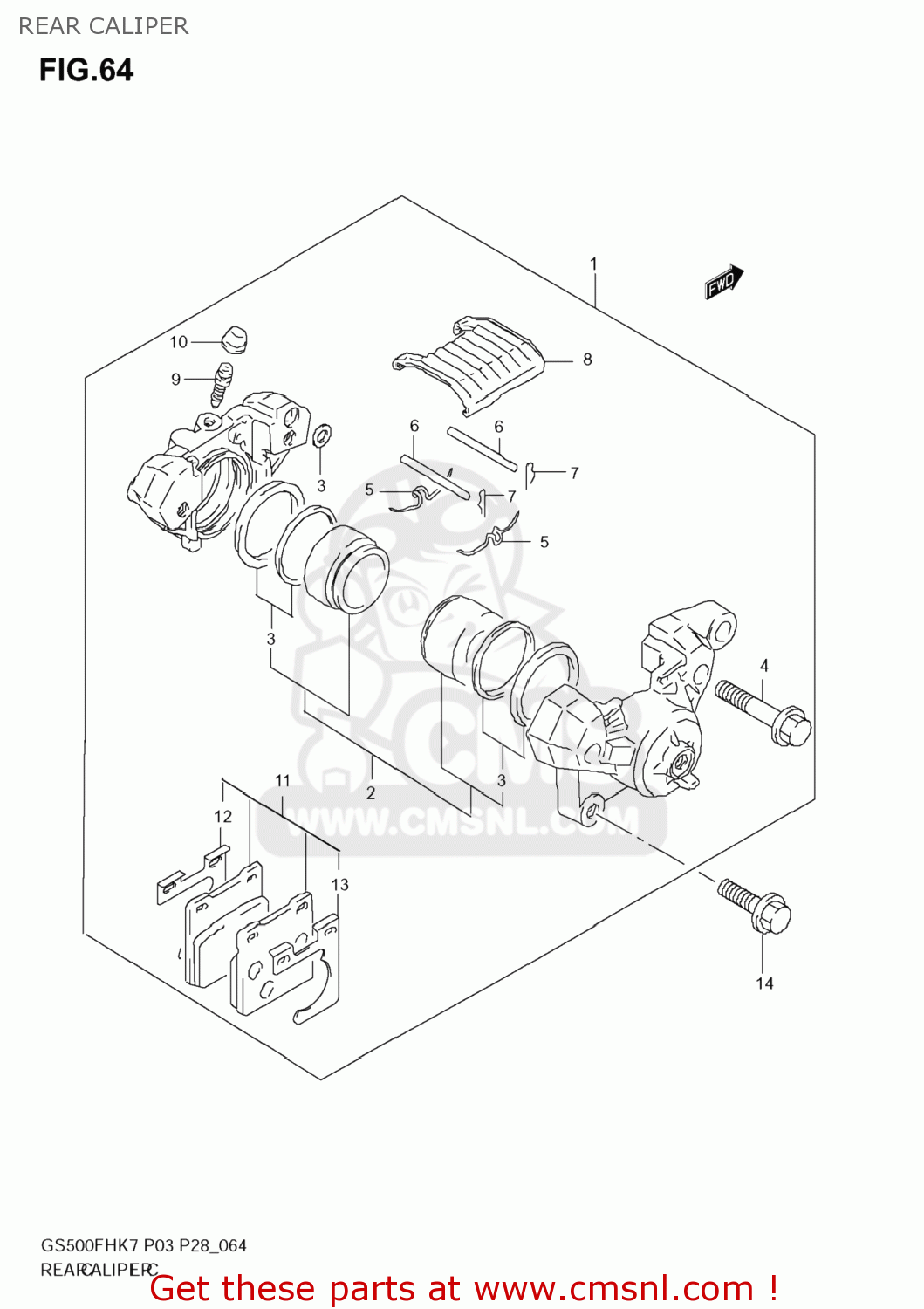 REAR CALIPER GS500F 2008 (K8) USA (E03)