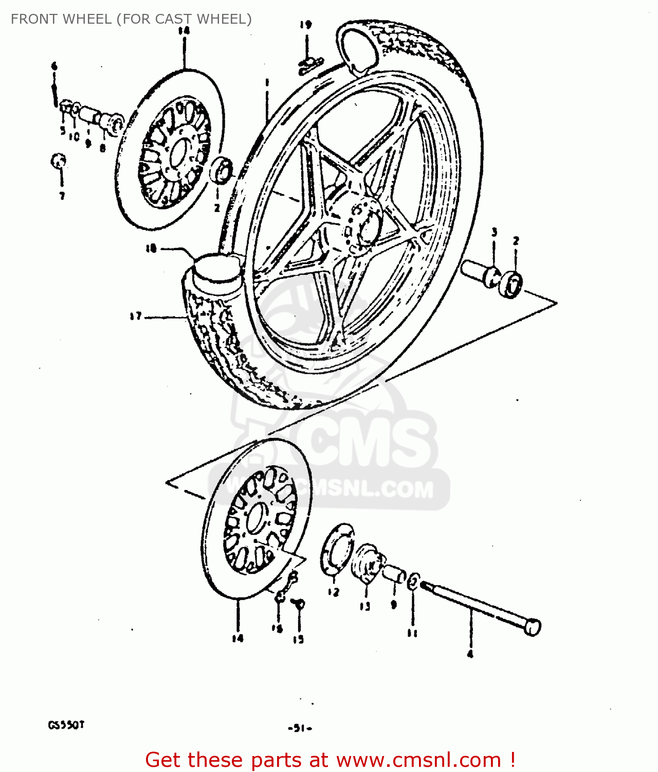 FRONT WHEEL (FOR CAST WHEEL) GS550 1980 (T) GENERAL EXPORT (E01)