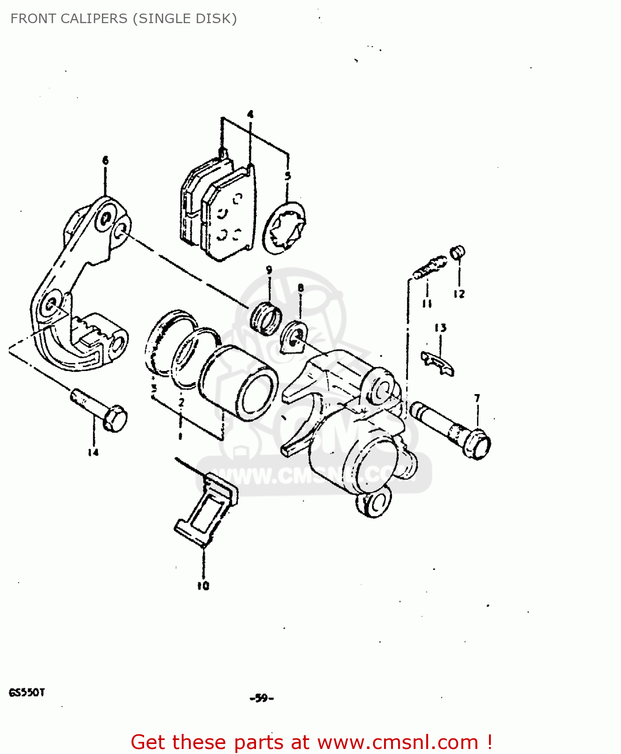 FRONT CALIPERS (SINGLE DISK) GS550 1980 (T) GENERAL EXPORT (E01)