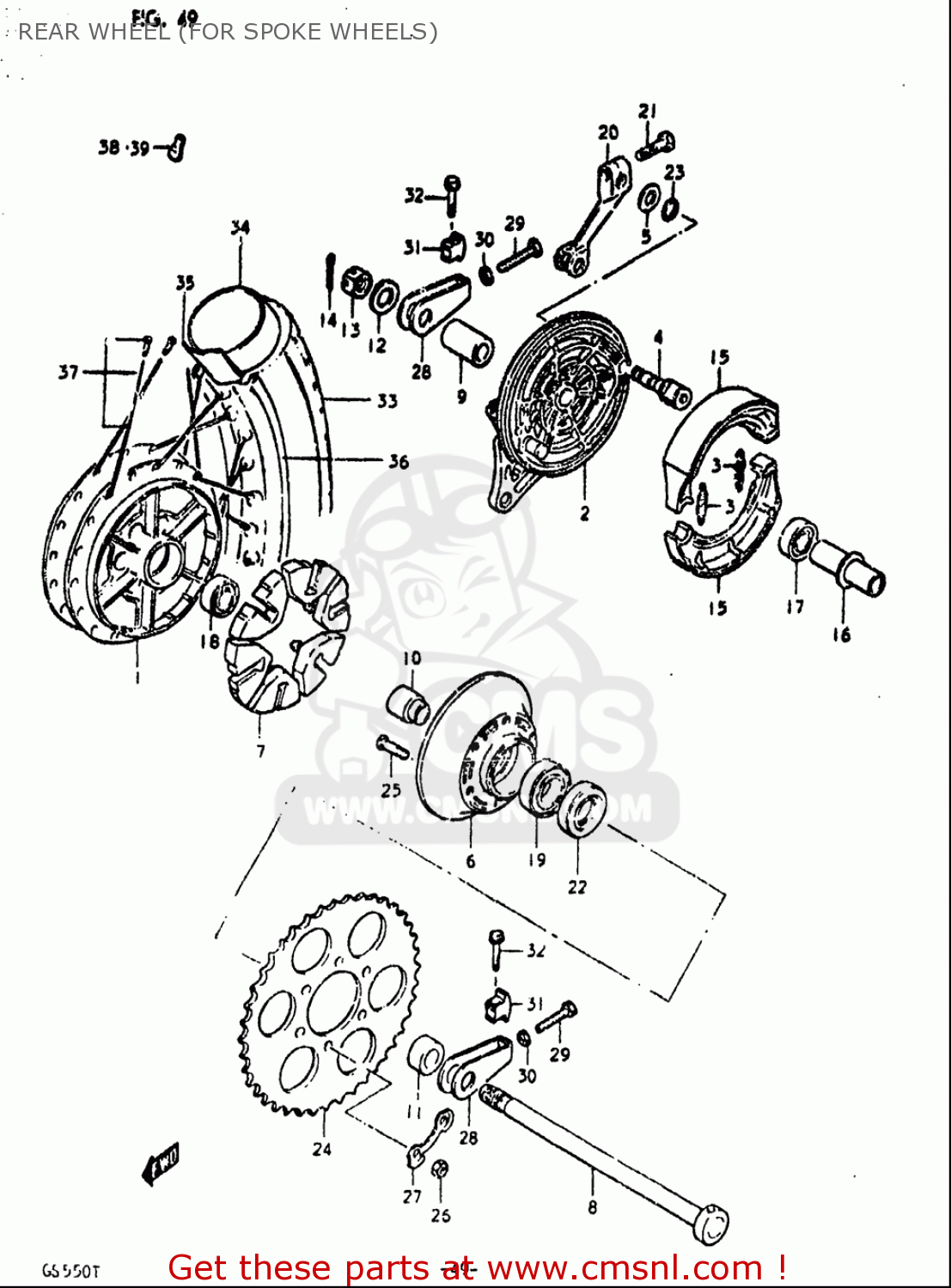 REAR WHEEL (FOR SPOKE WHEELS) GS550 1980 (T) USA (E03)