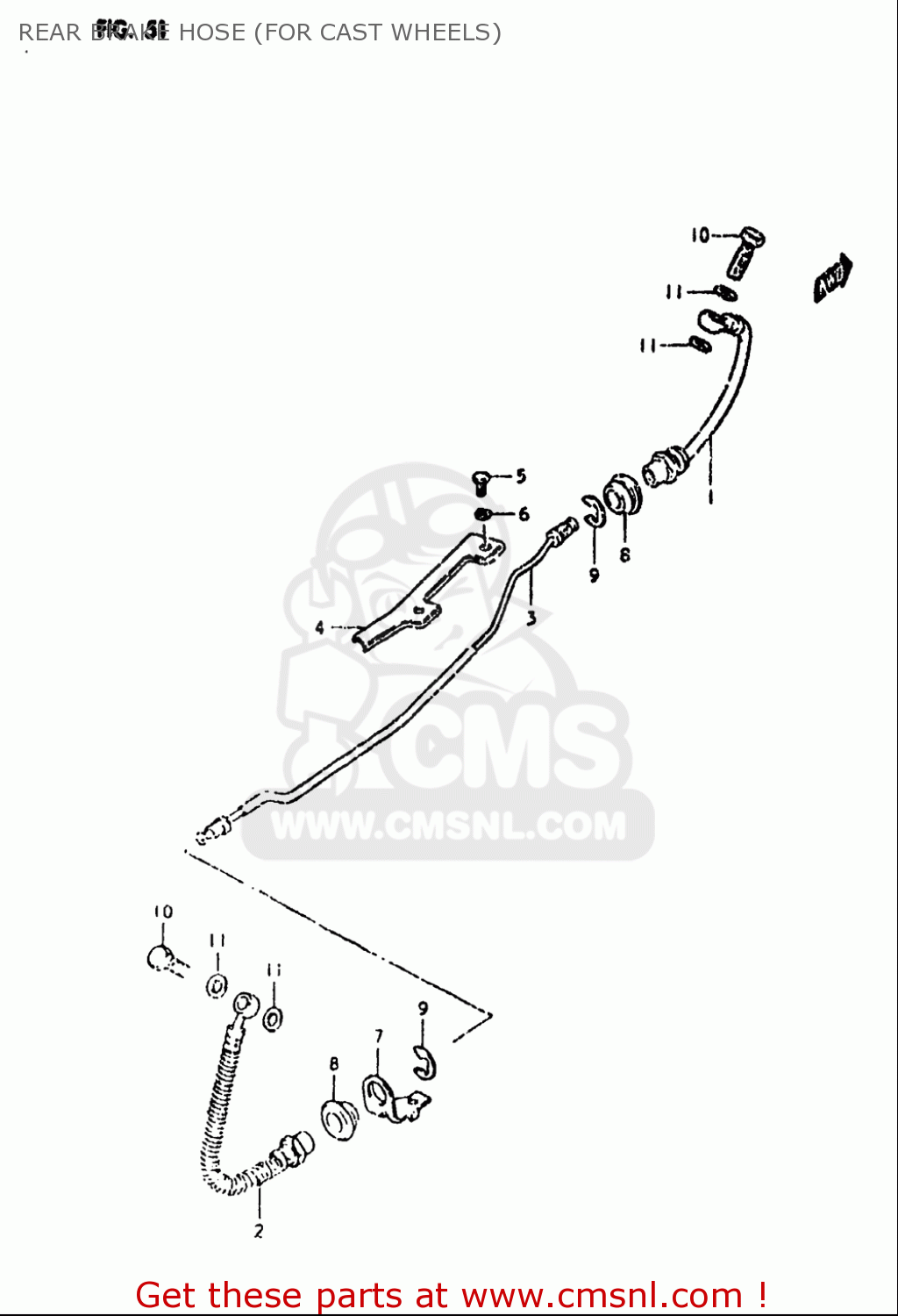 REAR BRAKE HOSE (FOR CAST WHEELS) GS550 1980 (T) USA (E03)