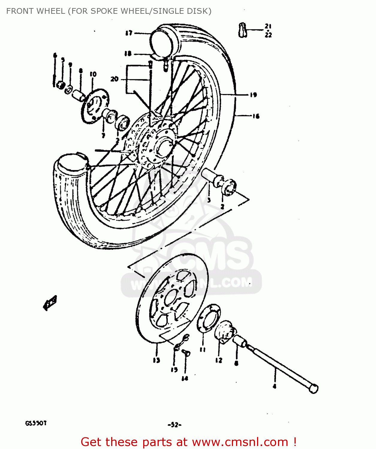 FRONT WHEEL (FOR SPOKE WHEEL/SINGLE DISK) GS550D 1980 (T) (E02 E15 E22 E24 E25)