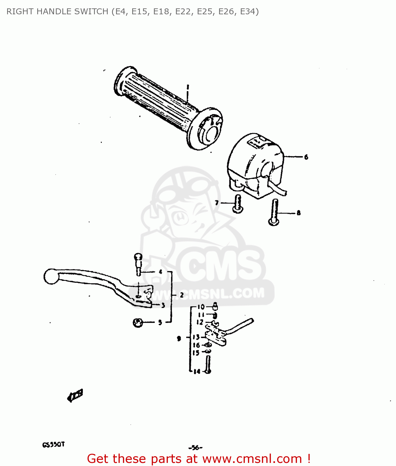 RIGHT HANDLE SWITCH (E4, E15, E18, E22, E25, E26, E34) GS550D 1980 (T) (E02 E15 E22 E24 E25)