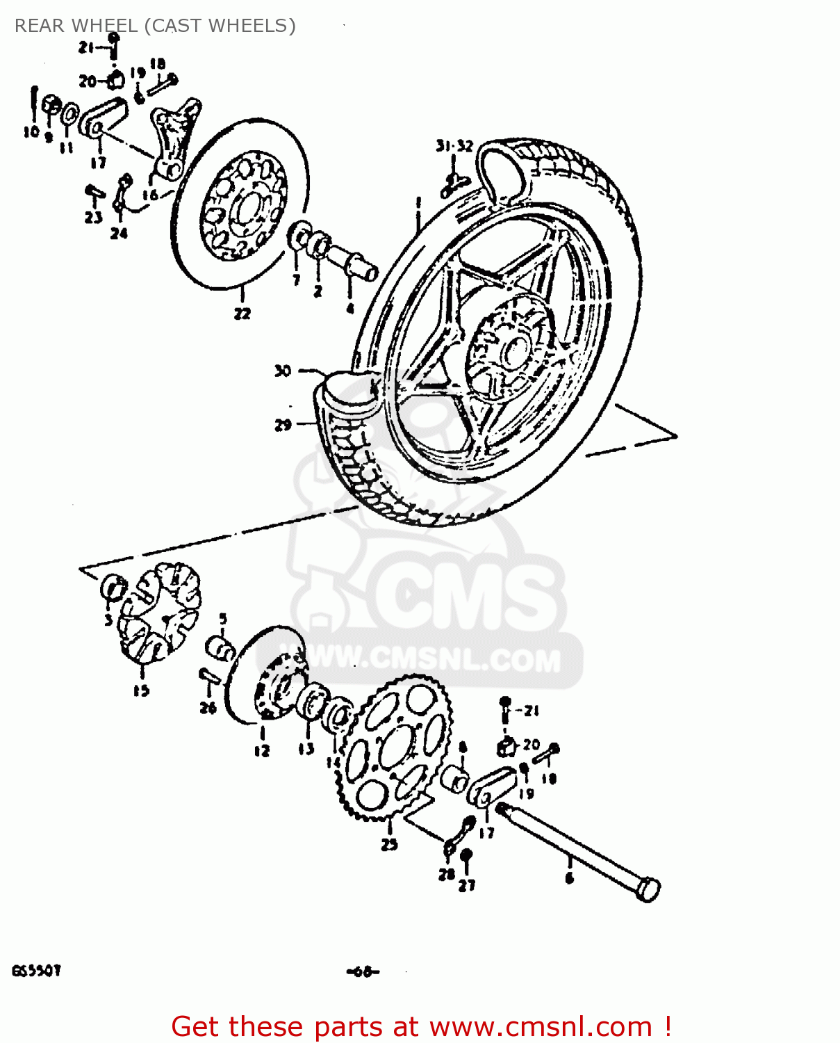 REAR WHEEL (CAST WHEELS) GS550D 1980 (T) (E02 E15 E22 E24 E25)