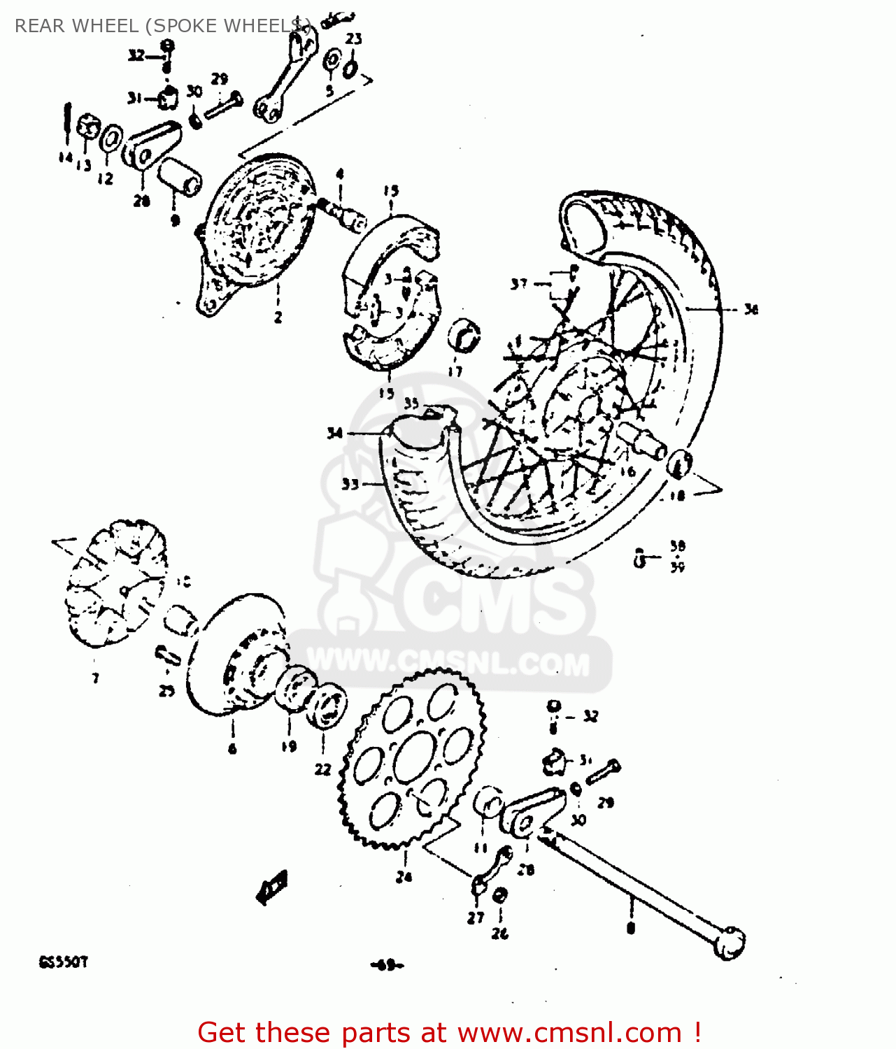 REAR WHEEL (SPOKE WHEELS) GS550D 1980 (T) (E02 E15 E22 E24 E25)